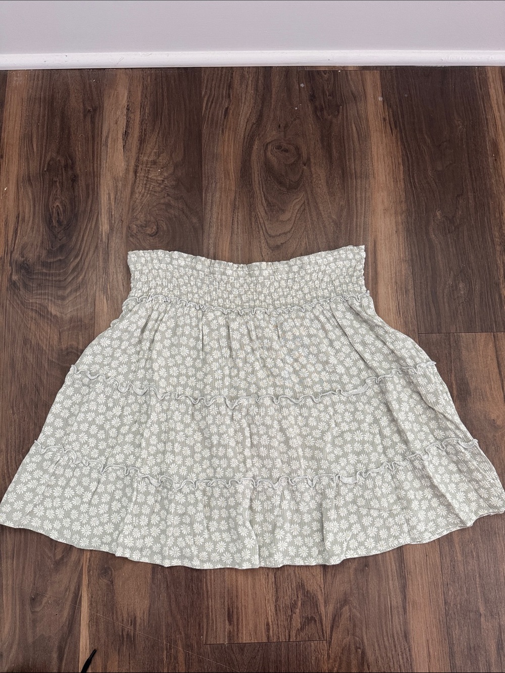 Hippie Rose Light Green Floral Smocked Tiered Skirt